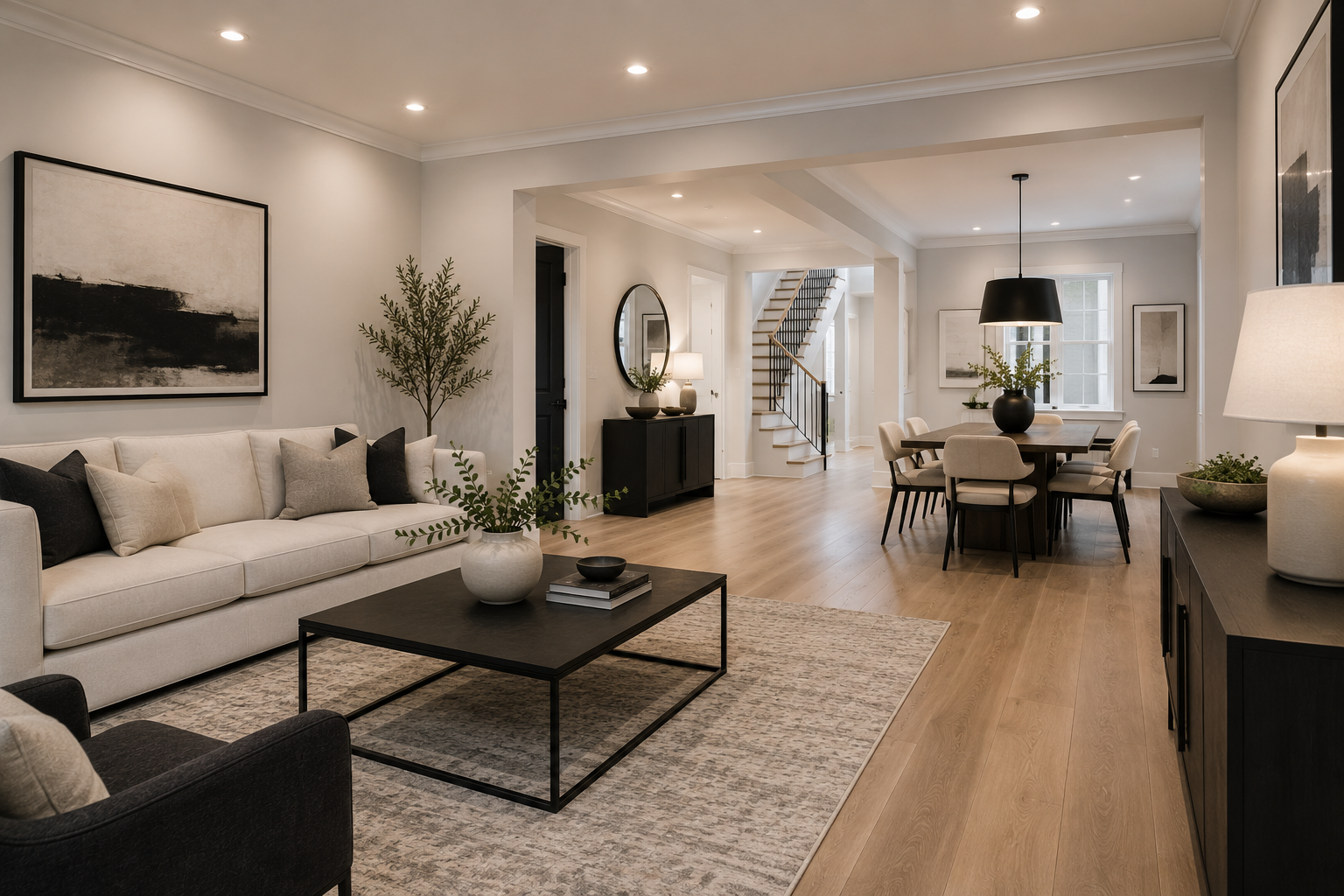 Open-concept living and dining room renovation