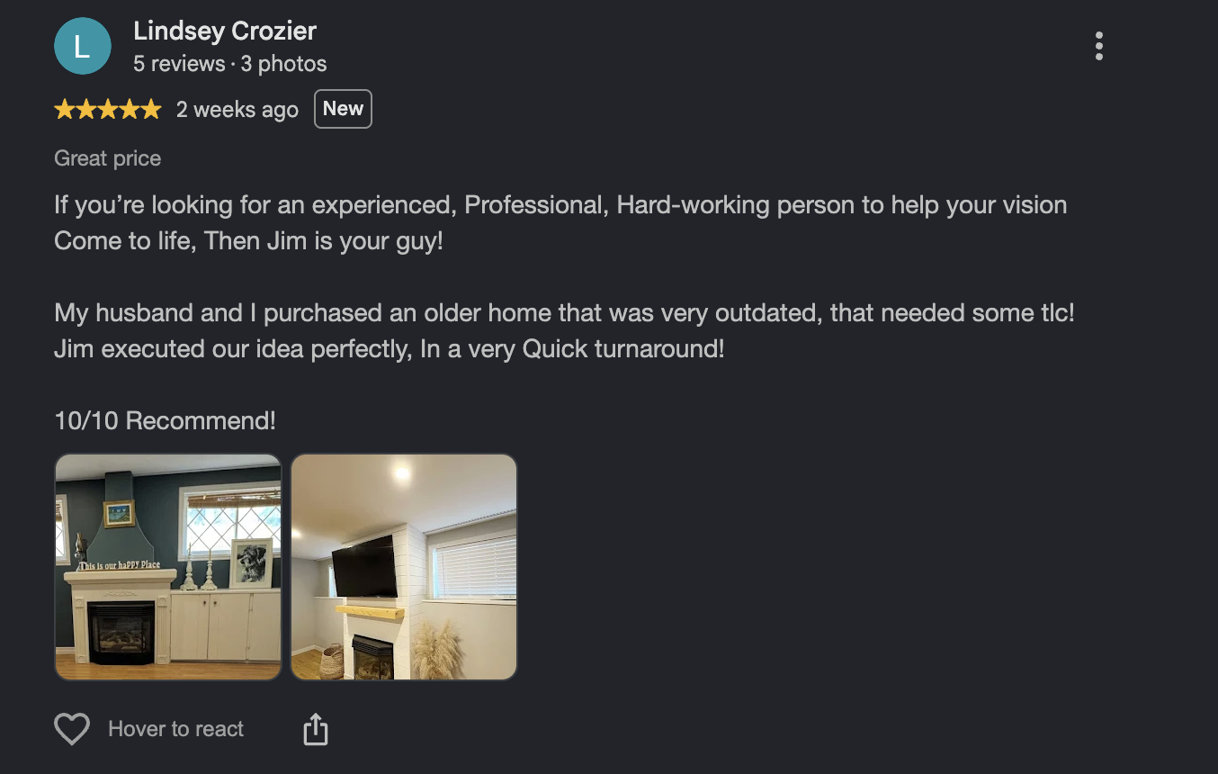 Google review from Lindsey Crozier, five stars